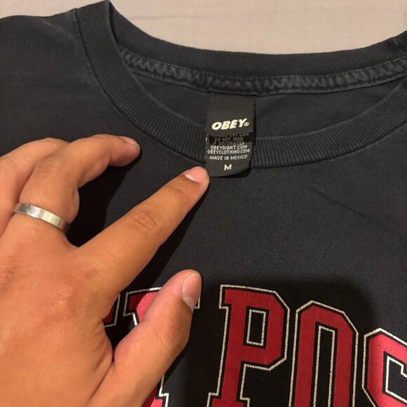 Obey T Shirt Medium Black Short Sleeves Y2K Graphical Obey Posse Worldwide - Picture 3 of 6